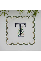 T Harfi Baskılı Kişiye Özel Pul İşlemeli Monogramlı Nakış Kenar Pullu Kokteyl Peçetesi 1 Adet